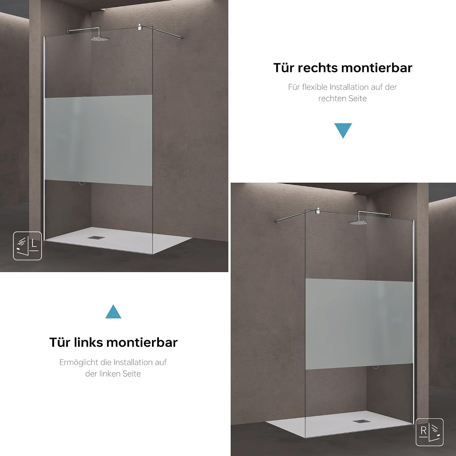 doporro Luxe Douchescherm Douchescherm Bremen2Ms 120X200cm Inloopdouche Met Stabilisator Van Echt Glas 10Mm Gehard Veiligheidsglas Melkglas Strepen Incl. Nano-Coating