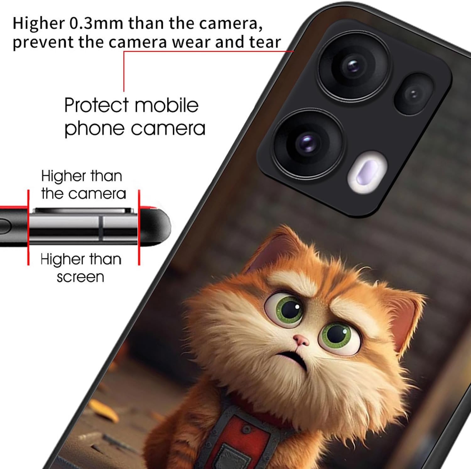 WBWONE Hoesje voor OPPO Reno 13 Pro 5G - Shockproof TPU Bumper met Kattenpatroon - Zwart