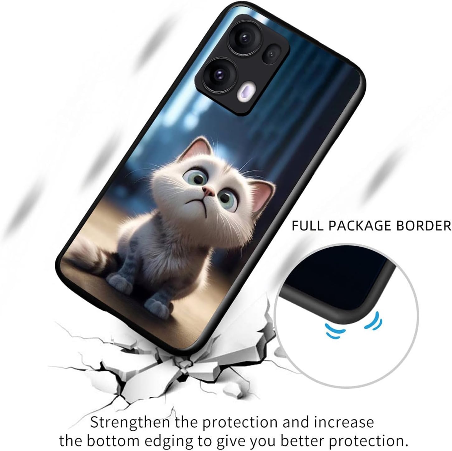 WBWONE Hoesje voor OPPO Reno 13 Pro 5G - Shockproof TPU Bumper met Kattenpatroon - Zwart