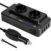 URAQT Auto-omvormer DC 12V naar AC 230V 200W, met 2 stopcontacten en 4 USB-poorten - USB 3.0 en USB 2.0, Snelladende Autolader met Sigarettenaanstekerplug Stroomomvormer voor op reis Universele