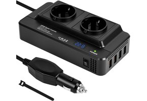 200W Auto-omvormer 12V naar 230V met 2 Stopcontacten & 4 USB-poorten - 33% Korting
