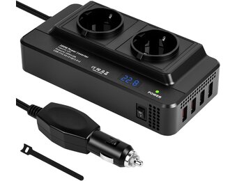 URAQT Auto-omvormer DC 12V naar AC 230V 200W, met 2 stopcontacten en 4 USB-poorten - USB 3.0 en USB 2.0, Snelladende Autolader met Sigarettenaanstekerplug Stroomomvormer voor op reis Universele