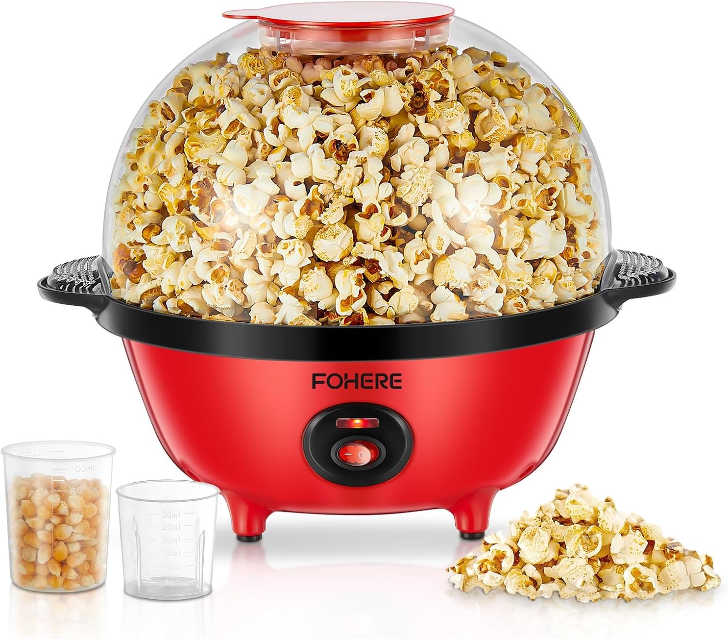 FOHERE Popcornmachine 4 Liter - Rood - Inclusief Roersysteem en Maatbekers