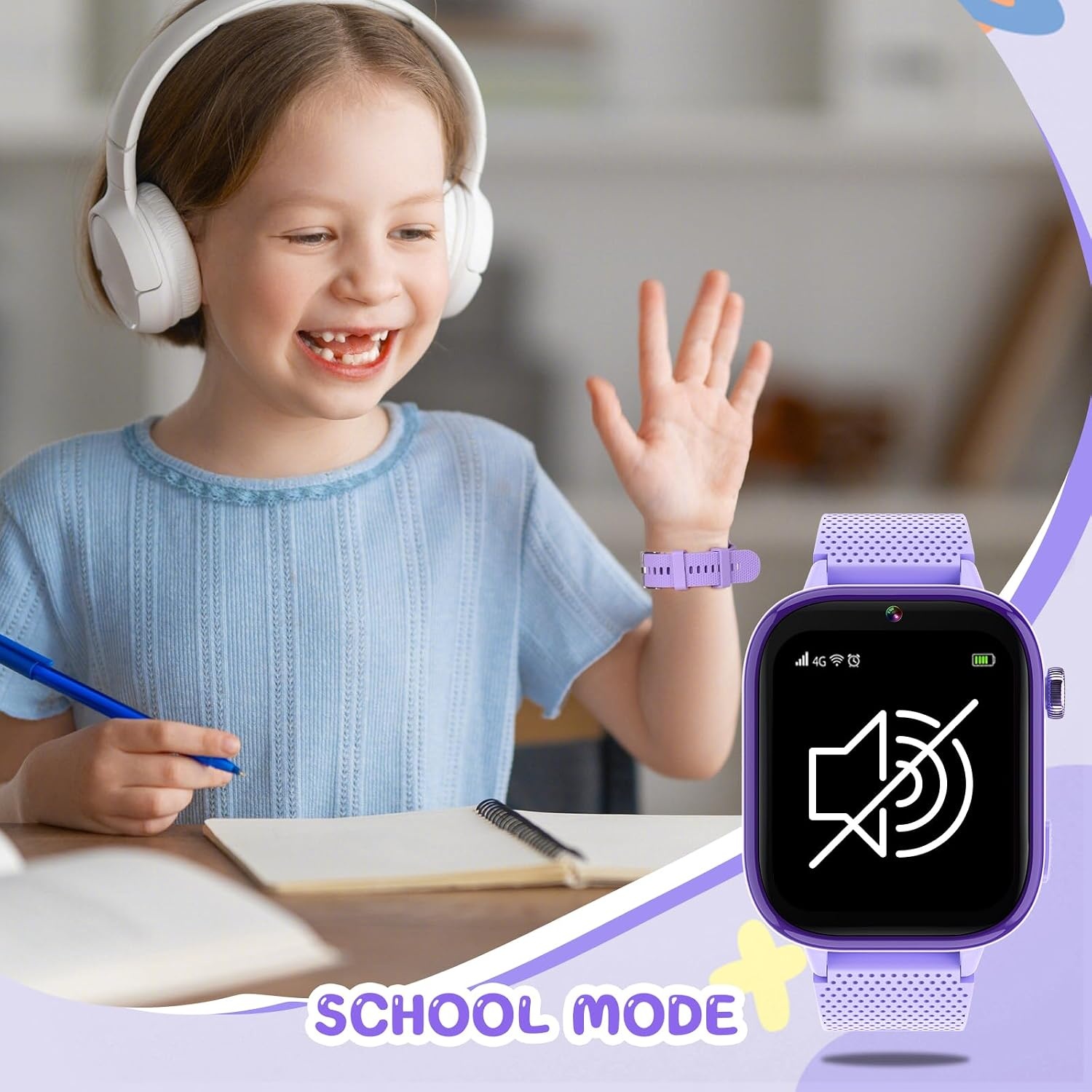 Smartwatch Kinderen Lila 4G GPS Videobellen SOS-knop Schoolmodus - 34% Korting