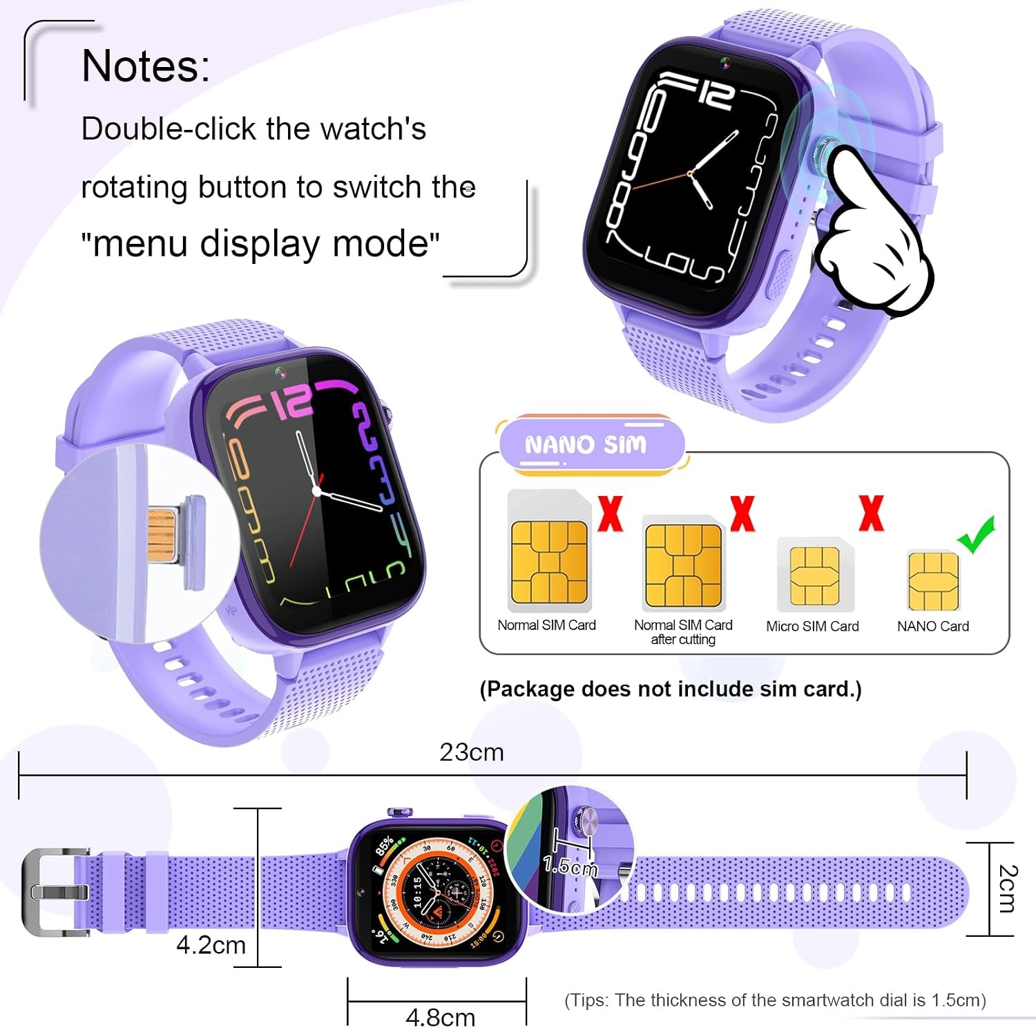 Smartwatch Kinderen Lila 4G GPS Videobellen SOS-knop Schoolmodus - 34% Korting