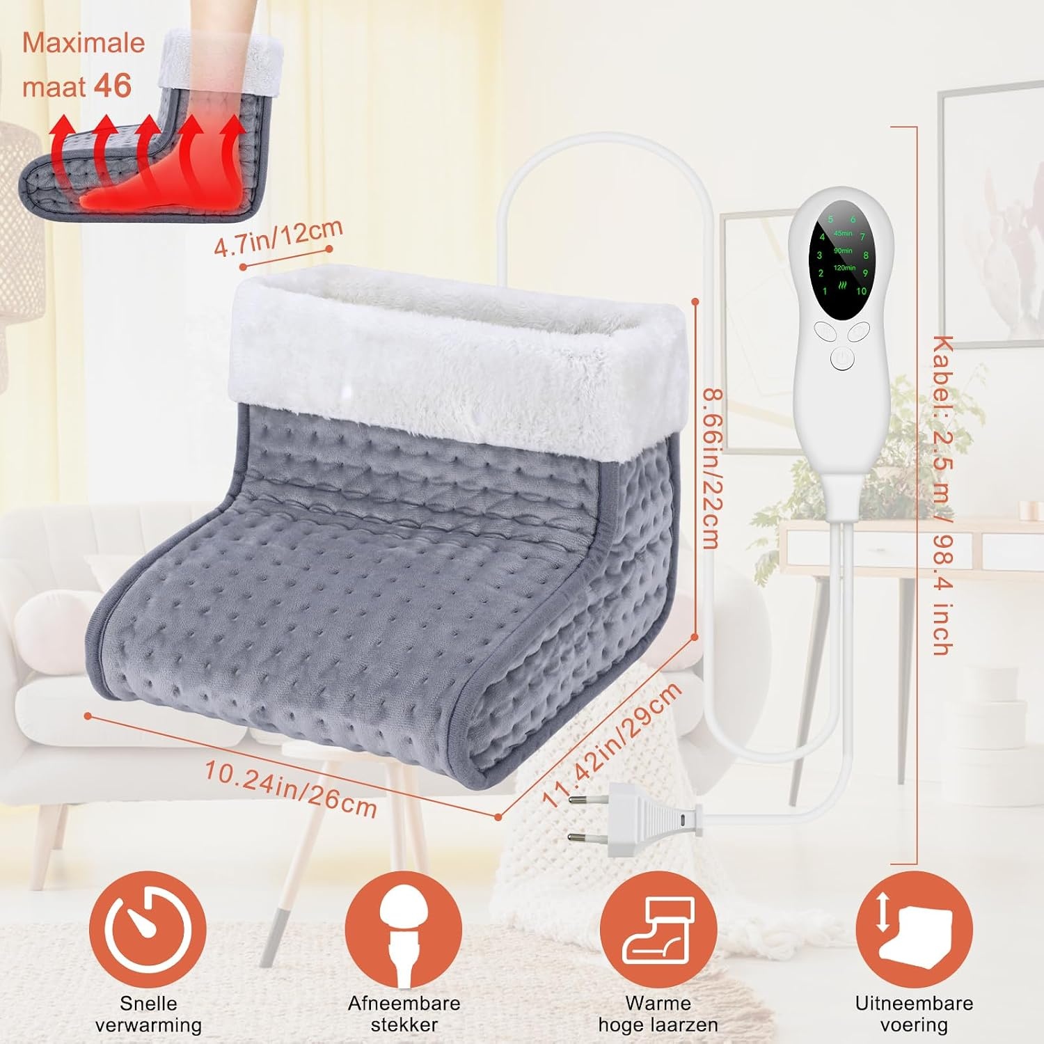 Biutee Elektrische voetenwarmer, behaaglijke warmte voor koude voeten, 10 temperatuurniveaus, 3 timers, snelle opwarming 30-60 °C, elektrische deken voor slaapkamer en kantoor, wasbare binnenvoering