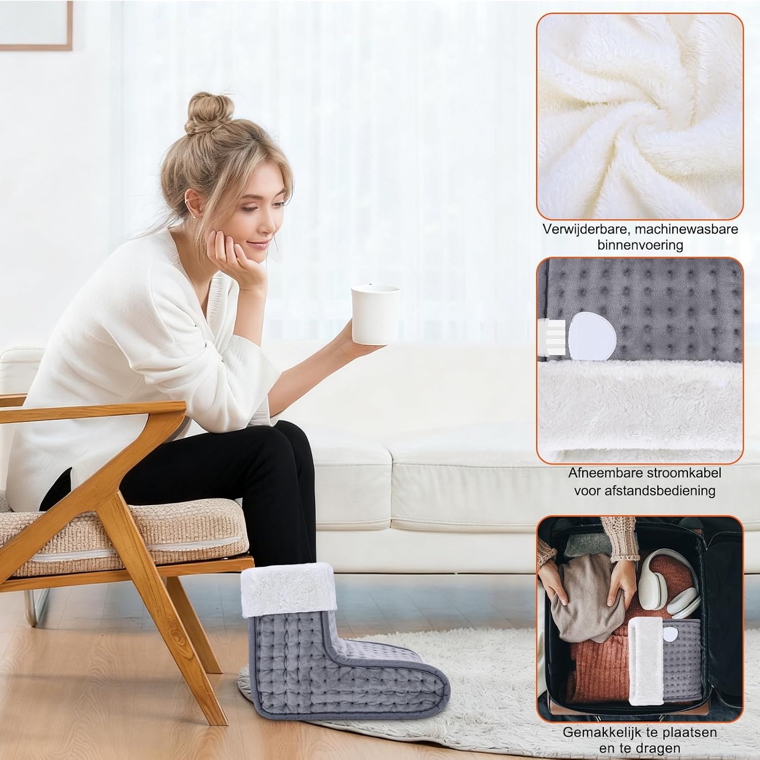 Biutee Elektrische voetenwarmer, behaaglijke warmte voor koude voeten, 10 temperatuurniveaus, 3 timers, snelle opwarming 30-60 °C, elektrische deken voor slaapkamer en kantoor, wasbare binnenvoering
