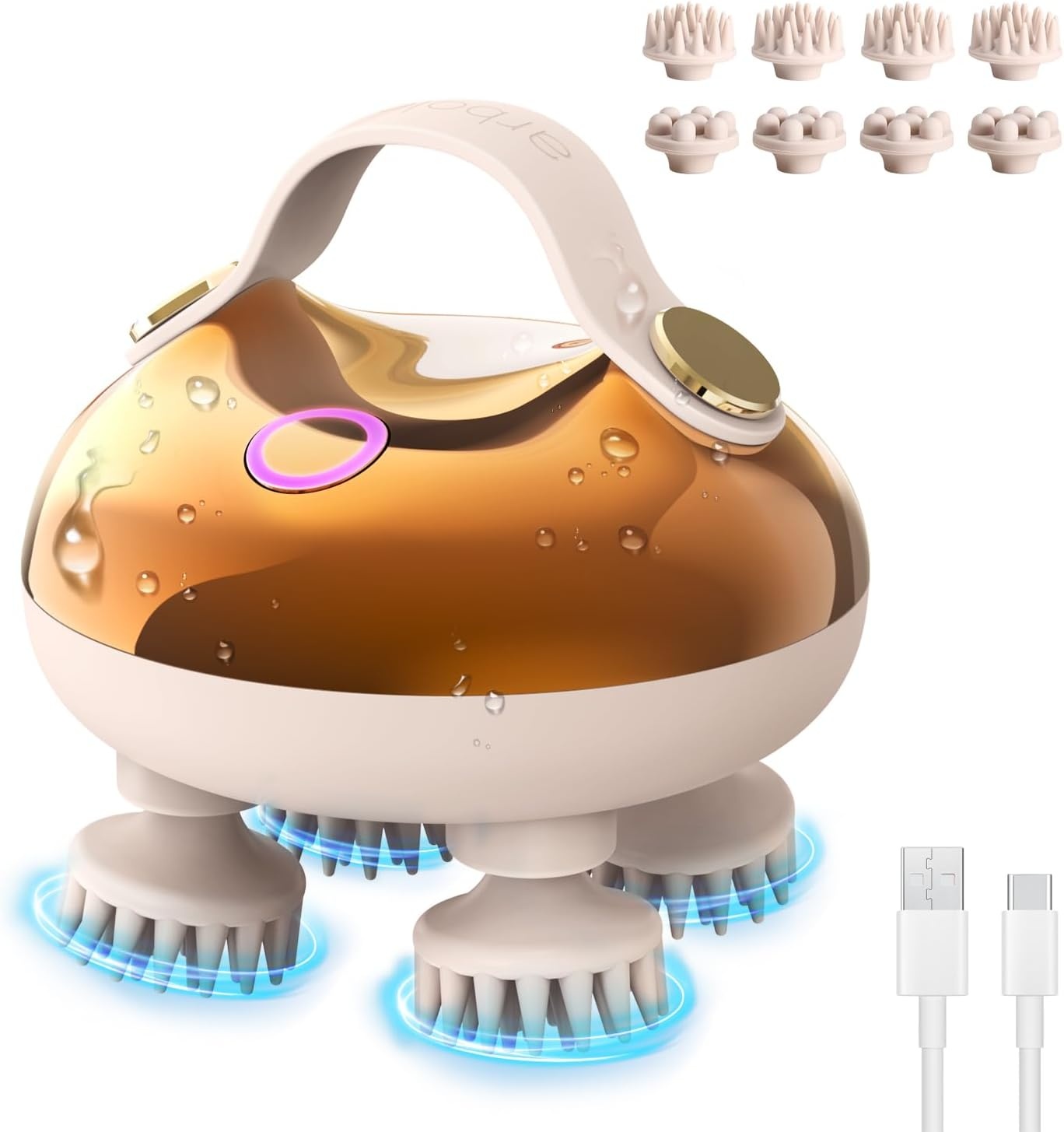 Arboleaf Elektrische Hoofdmassage Apparaat - Gouden Hoofdmassage Borstel met 3 Snelheden - Waterdicht