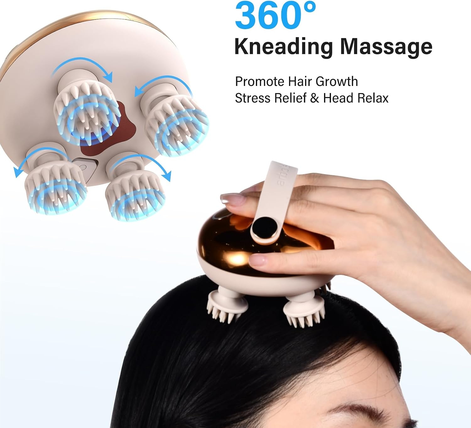 Arboleaf Elektrische Hoofdmassage Apparaat - Gouden Hoofdmassage Borstel met 3 Snelheden - Waterdicht