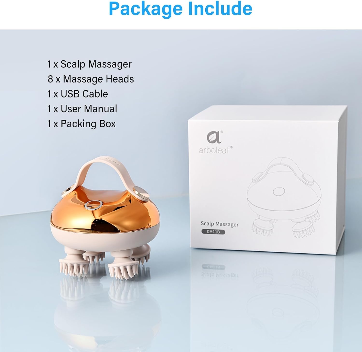 Arboleaf Elektrische Hoofdmassage Apparaat - Gouden Hoofdmassage Borstel met 3 Snelheden - Waterdicht