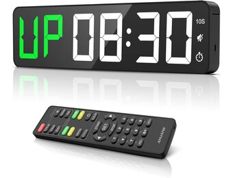 Gym Timer 15" Grote LED Display Wandklok|Interval Workout|Countdown|Stopwatch|12 Verstelbaar volume|3 Installatie Opties|Digitale Timer voor Fitness Home Garage Gym en buitensporten