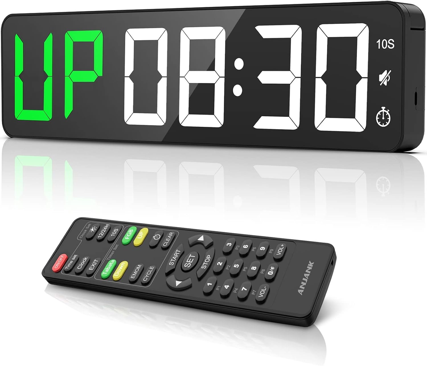 Gym Timer 15" Grote LED Display Wandklok|Interval Workout|Countdown|Stopwatch|12 Verstelbaar volume|3 Installatie Opties|Digitale Timer voor Fitness Home Garage Gym en buitensporten