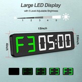 Gym Timer 15" Grote LED Display Wandklok|Interval Workout|Countdown|Stopwatch|12 Verstelbaar volume|3 Installatie Opties|Digitale Timer voor Fitness Home Garage Gym en buitensporten
