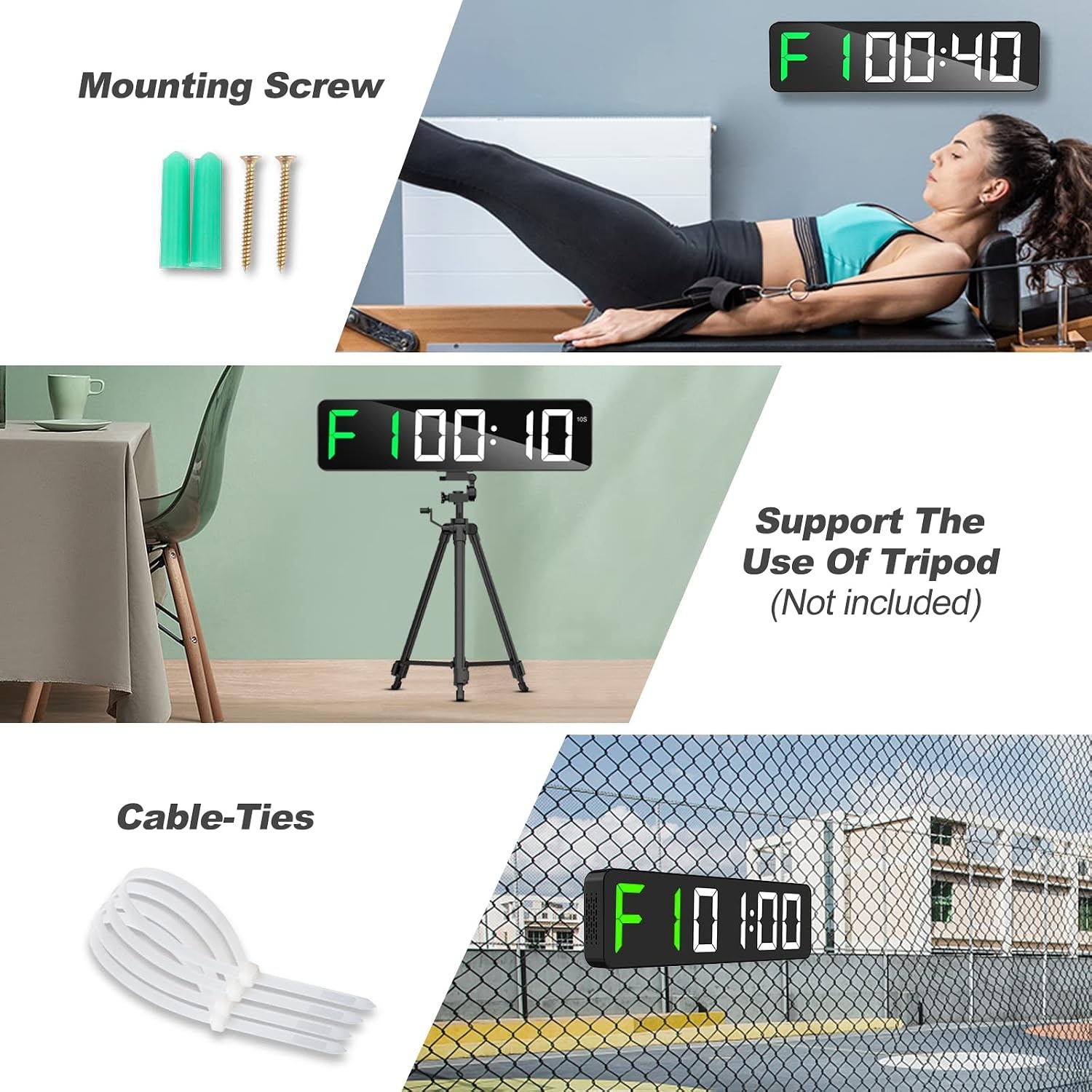 Gym Timer 15" Grote LED Display Wandklok|Interval Workout|Countdown|Stopwatch|12 Verstelbaar volume|3 Installatie Opties|Digitale Timer voor Fitness Home Garage Gym en buitensporten