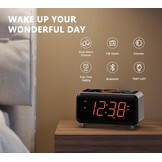 iTOMA CKS208 Radiowekker met app-bediening, bluetooth, FM-radio, dubbel alarm van 4-alarmmodi, Easy Snooze, dimmer, oranje nachtlampje, 12/24 uur via USB-oplaadpoort