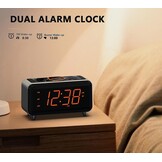 iTOMA CKS208 Radiowekker met app-bediening, bluetooth, FM-radio, dubbel alarm van 4-alarmmodi, Easy Snooze, dimmer, oranje nachtlampje, 12/24 uur via USB-oplaadpoort