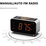 iTOMA CKS208 Radiowekker met app-bediening, bluetooth, FM-radio, dubbel alarm van 4-alarmmodi, Easy Snooze, dimmer, oranje nachtlampje, 12/24 uur via USB-oplaadpoort