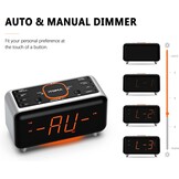 iTOMA CKS208 Radiowekker met app-bediening, bluetooth, FM-radio, dubbel alarm van 4-alarmmodi, Easy Snooze, dimmer, oranje nachtlampje, 12/24 uur via USB-oplaadpoort