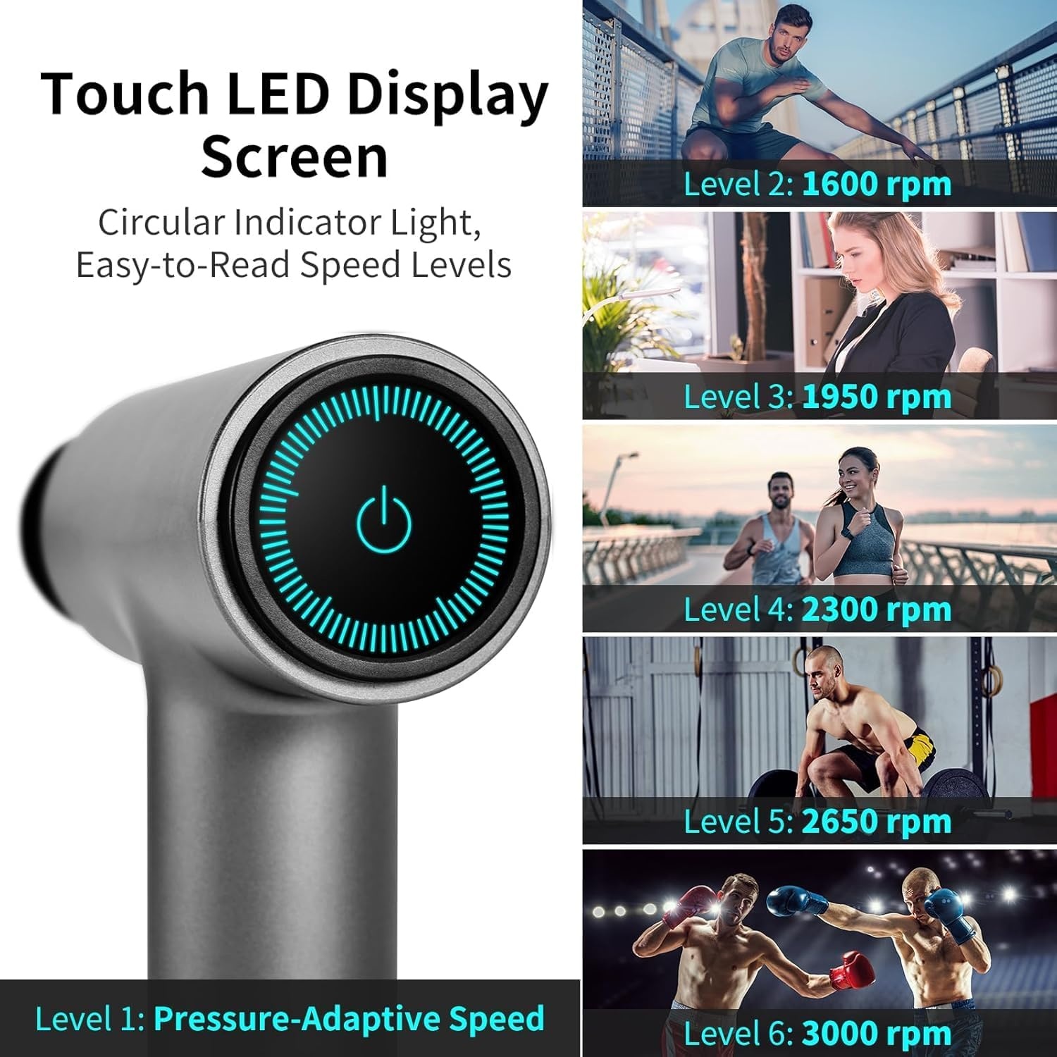 Arboleaf Massage Gun - Deep Tissue Massager - 6 Snelheden - 7 Opzetstukken - Zwart