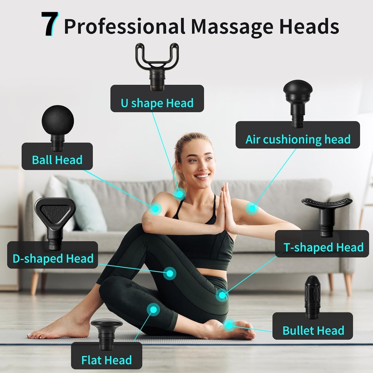 Arboleaf Massage Gun - Deep Tissue Massager - 6 Snelheden - 7 Opzetstukken - Zwart