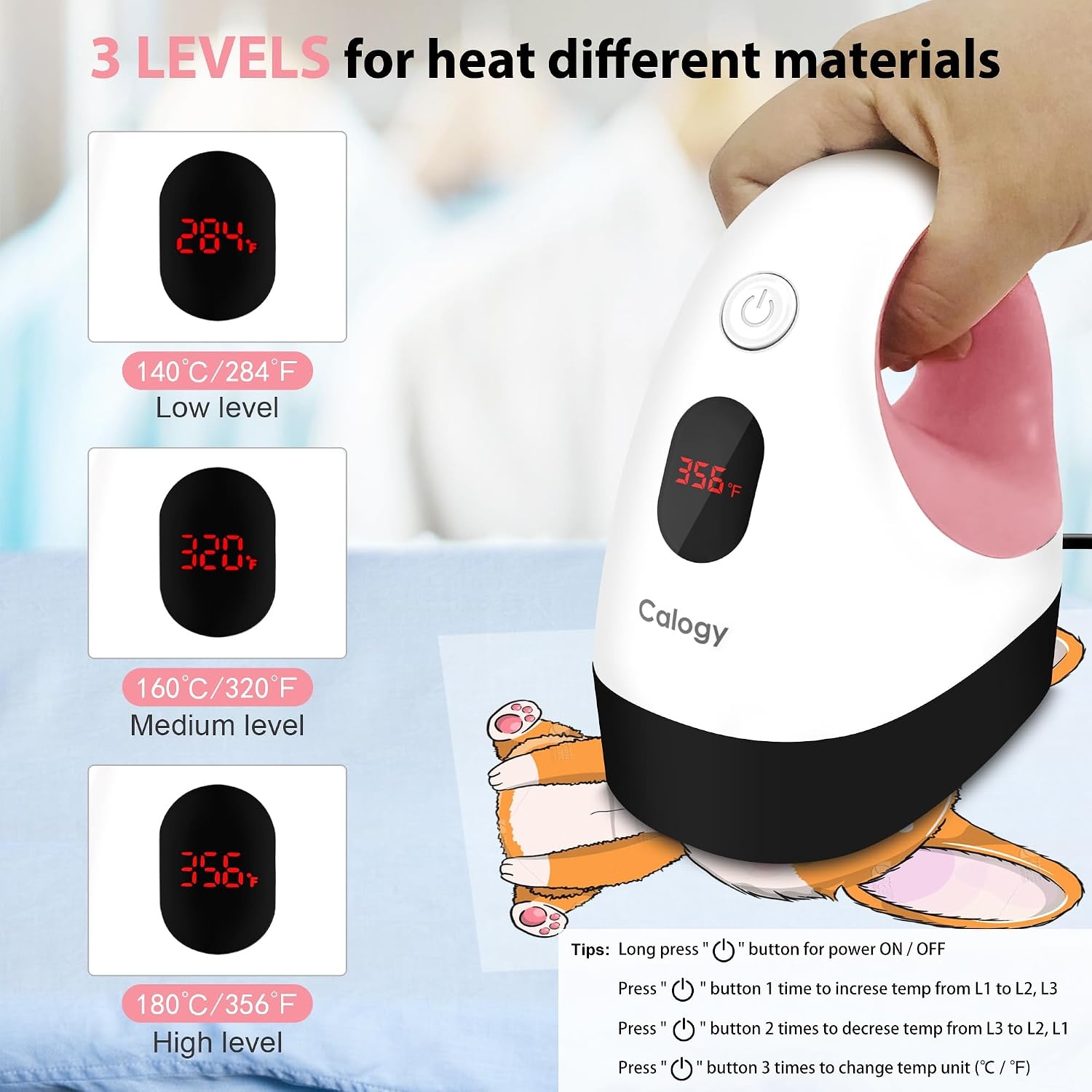 Calogy Mini Heat Press, Heat Transfer Machine, Led Klein En Draagbaar Strijkijzer, Temp Control, Geïsoleerde Veiligheidsbasis, Past Voor Ambachten, T-Shirt, Hoed, Cap, Kussens