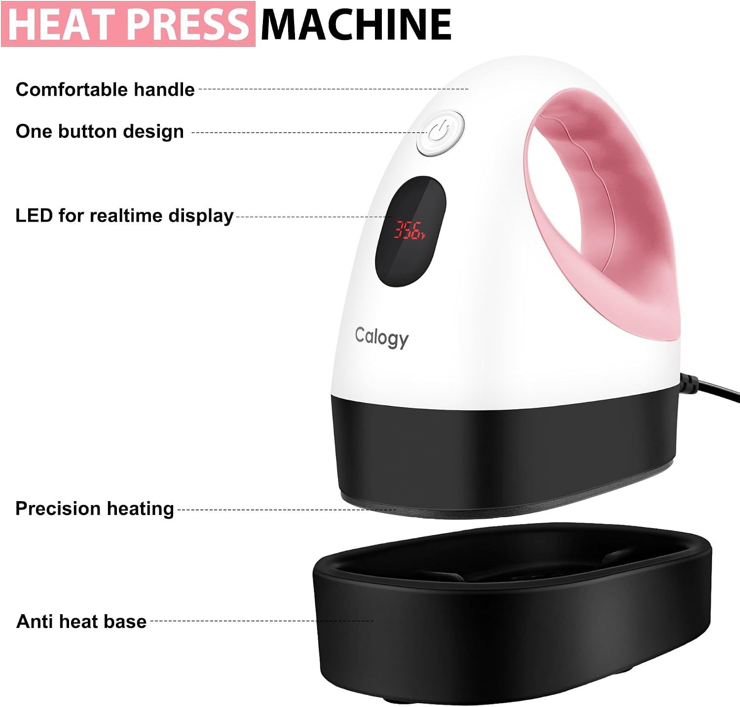 Calogy Mini Heat Press, Heat Transfer Machine, Led Klein En Draagbaar Strijkijzer, Temp Control, Geïsoleerde Veiligheidsbasis, Past Voor Ambachten, T-Shirt, Hoed, Cap, Kussens