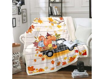 Autumn Plaid Pompoen Truck Deken 229 x 229 cm - Herfst Fleece Sprei voor Kids