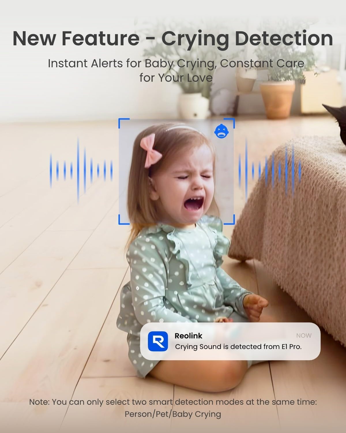 Reolink 3K PT-binnencamera, automatische tracking, 5 MP verbeterd nachtzicht, huilendetectie (persoon/huisdier/baby), dubbele wifi (2,4/5 GHz), tweeweg audio, E1 Pro