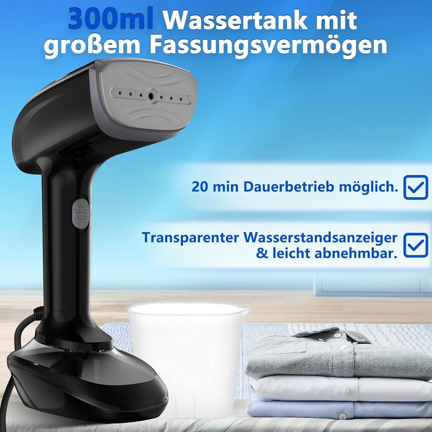 NTAYDZSW Stoomstrijkijzer voor kleding, 1800 W, handheld stoomstrijkijzer met 300 ml watertank, 20 seconden snel opwarmen, automatische uitschakeling, draagbaar reisstrijkijzer voor thuis en op reis
