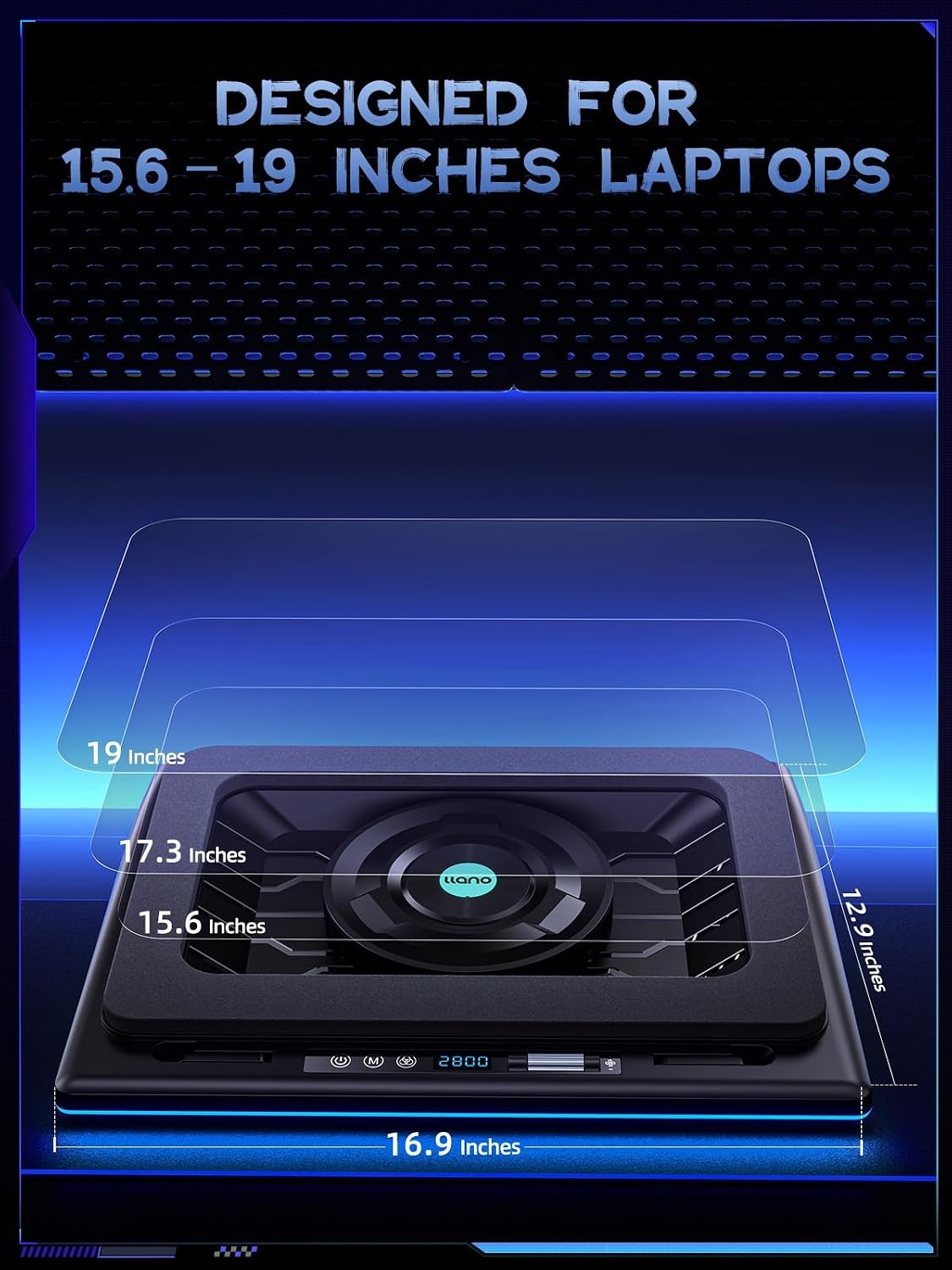 llano RGB Gaming Laptop Koelpad, koelpad met traploze touch-bediening en 3 poorten USB A, grote krachtige turbo-ventilator, afdichtingsschuim voor 15-19 inch computernotebook