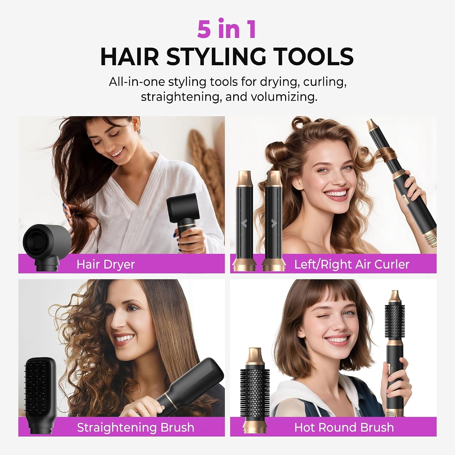 UMIGA Hairstyler 5-in-1 Airstyler, haarstyler, lucht, krultang, föhn, thermische borstel, stijlborstel, set, multistyler, ronde borstel, föhn, warmluchtborstel, haarstyling-apparaten, haardroger