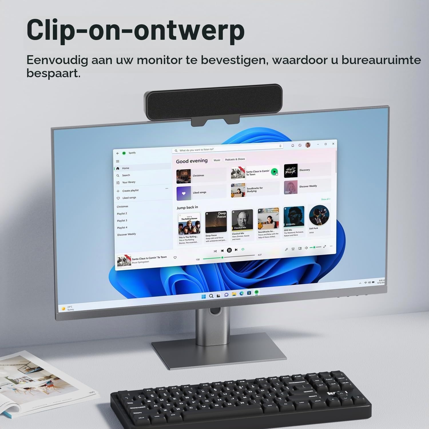INGA Computerluidsprekers, USB-plug-and-play-desktopluidsprekers, bedrade computersoundbar voor gaming/vergaderingen, eenvoudig klemmen om te monitoren, compatibel met pc, Mac, laptop 10 W