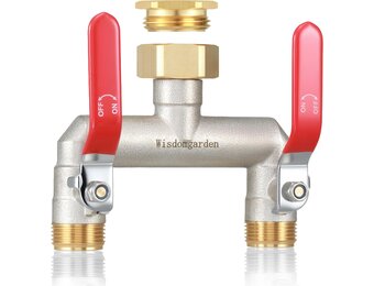 2-weg waterverdeler hoge debiet met messing vernikkeld vernikkeld waterkraan verdeler 2-weg tuinverdeler met rode verlenggrepen 1 inch aansluiting - Maat 2-weg rood - 1 inch