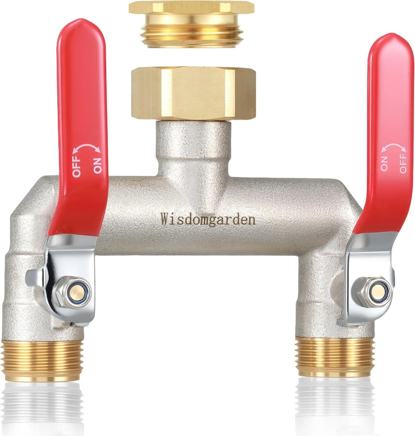 2-weg waterverdeler hoge debiet met messing vernikkeld vernikkeld waterkraan verdeler 2-weg tuinverdeler met rode verlenggrepen 1 inch aansluiting - Maat 2-weg rood - 1 inch
