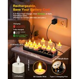 Yme Oplaadbare theelichtjes met timerfunctie en laadstation, 12 led-theelichtjes, kaarsen, flikkerend, met afstandsbediening, timer, voor kamer, woonkamer, Halloween, Kerstmis, tafel, feestdecoratie