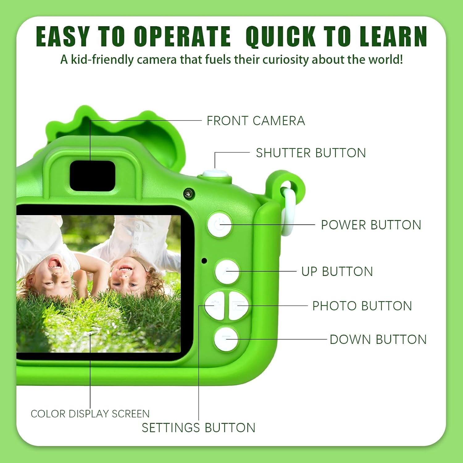 Kids Camera, Digital Camera Kids 1080P 2.0" Screen Kids Camera with 32GB Card, Selfie Digital Camera Photo Camera Toy for Christmas & Birthday Boys & Girls 3-12 Years, Green