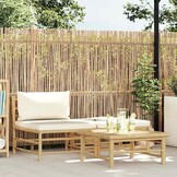 vidaXL 3-delige Loungeset met crèmewitte kussens bamboe