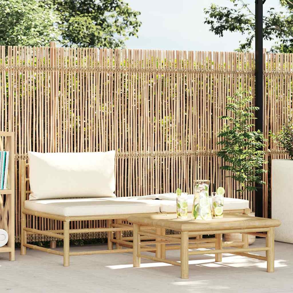 vidaXL 3-delige Loungeset met crèmewitte kussens bamboe