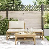 vidaXL 3-delige Loungeset met crèmewitte kussens bamboe