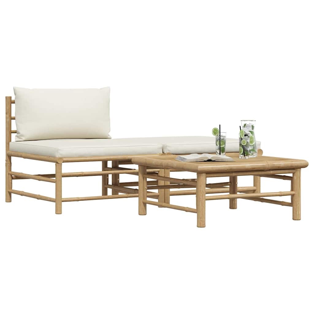 vidaXL 3-delige Loungeset met crèmewitte kussens bamboe