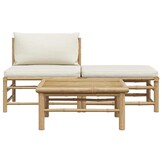 vidaXL 3-delige Loungeset met crèmewitte kussens bamboe