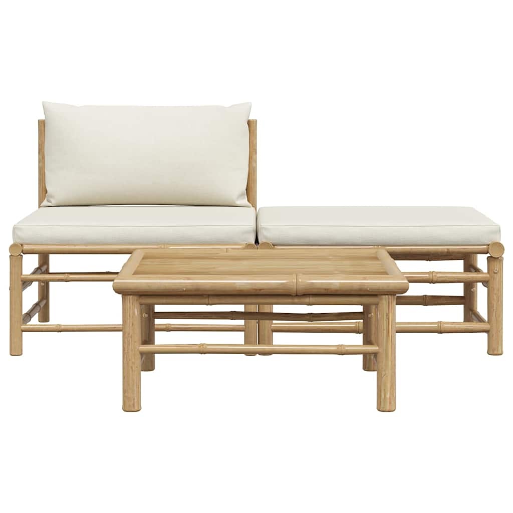vidaXL 3-delige Loungeset met crèmewitte kussens bamboe