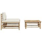 vidaXL 3-delige Loungeset met crèmewitte kussens bamboe