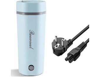 Reis elektrische waterkoker 350ml Verwarmingscapaciteit,Totale Capaciteit 450ml,Draagbare Mini Mok,Mini Thermos 304 Roestvrij Staal Voering,300W Snelkook Verwarmingsmok(Blauw)