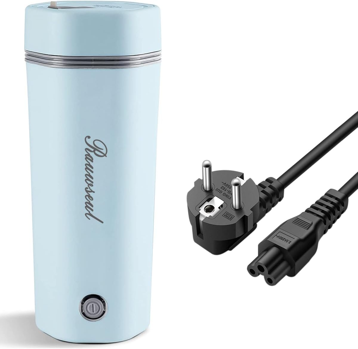 Reis elektrische waterkoker 350ml Verwarmingscapaciteit,Totale Capaciteit 450ml,Draagbare Mini Mok,Mini Thermos 304 Roestvrij Staal Voering,300W Snelkook Verwarmingsmok(Blauw)