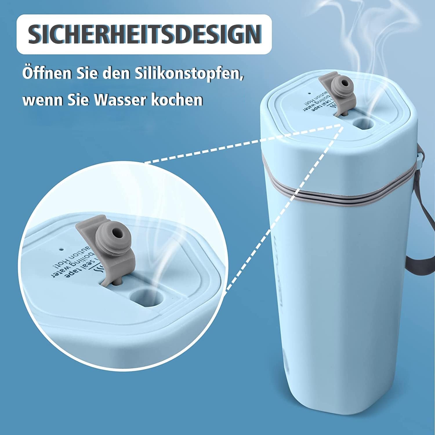Reis elektrische waterkoker 350ml Verwarmingscapaciteit,Totale Capaciteit 450ml,Draagbare Mini Mok,Mini Thermos 304 Roestvrij Staal Voering,300W Snelkook Verwarmingsmok(Blauw)