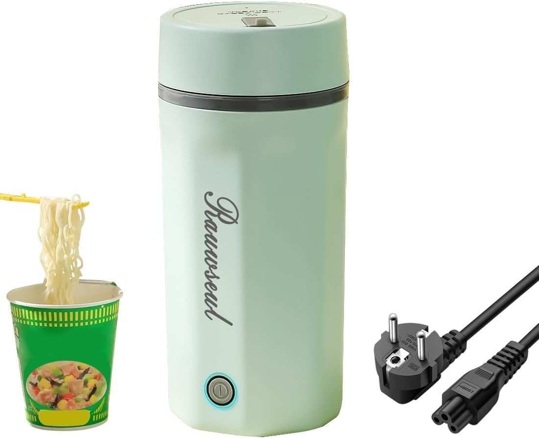Reis elektrische waterkoker 350ml Verwarmingscapaciteit,Totale Capaciteit 450ml,Draagbare Mini Mok,Mini Thermos 304 Roestvrij Staal Voering,300W Snelkook Verwarmingsmok(Blauw)