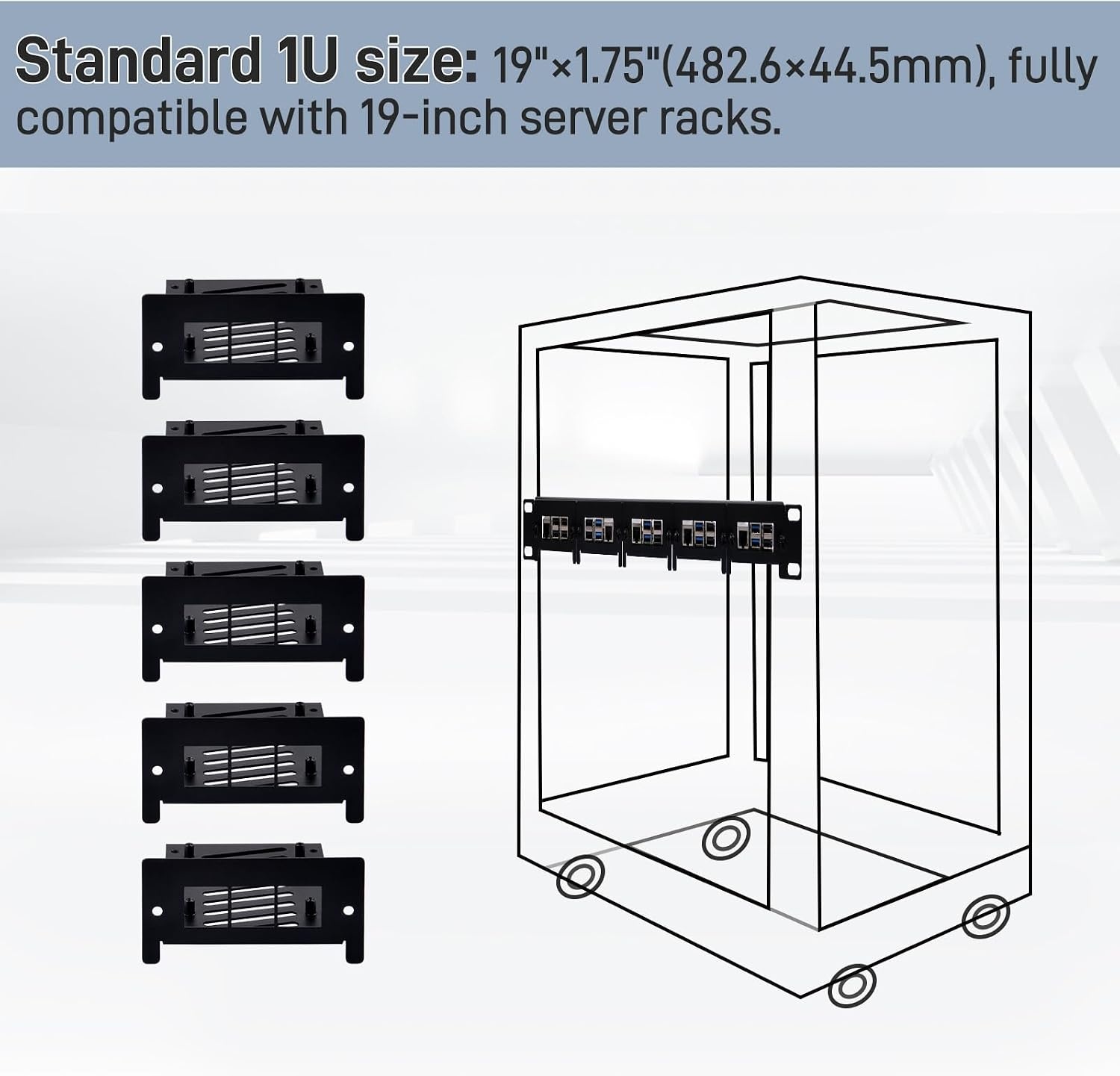 GeeekPi 19 inch 1U Rackmount voor Raspberry Pi 5/4B/3B+, zwart, met verwijderbare frontbeugels