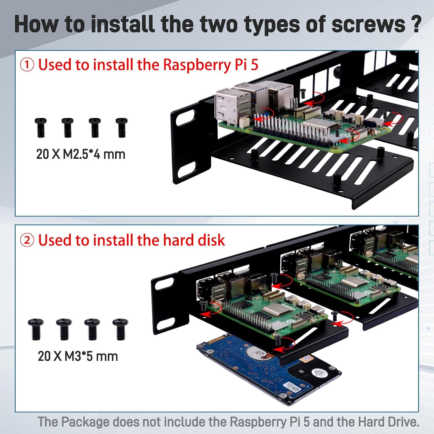 GeeekPi 19 inch 1U Rackmount voor Raspberry Pi 5/4B/3B+, zwart, met verwijderbare frontbeugels
