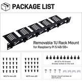 GeeekPi 19 inch 1U Rackmount voor Raspberry Pi 5/4B/3B+, zwart, met verwijderbare frontbeugels